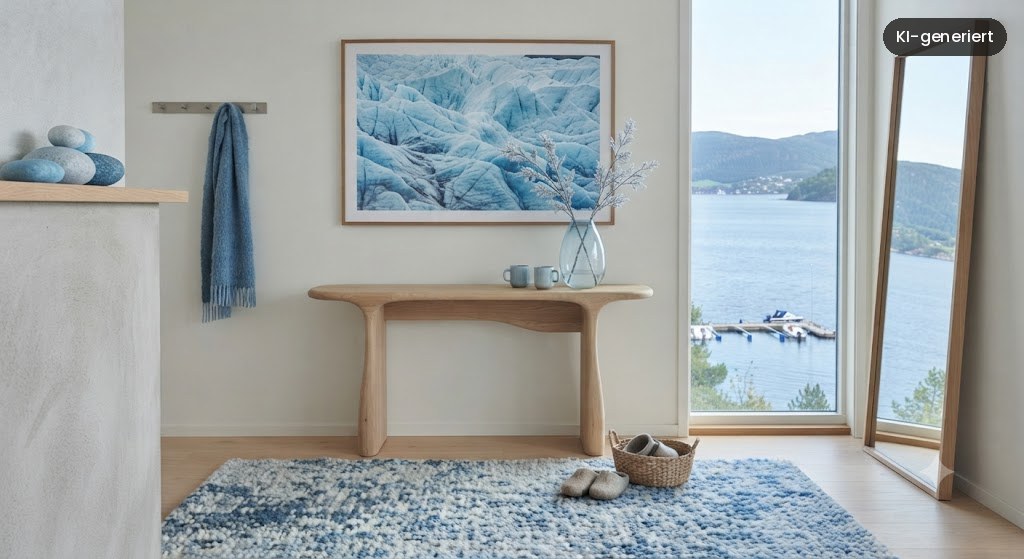 Eingangsbereich in Cool Blue mit Garderobe aus hellem Holz