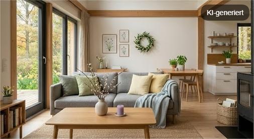 Ferienwohnung nach Jahreszeiten einrichten: Frühlingsdekoration mit Pastelltönen und frischen Blumen