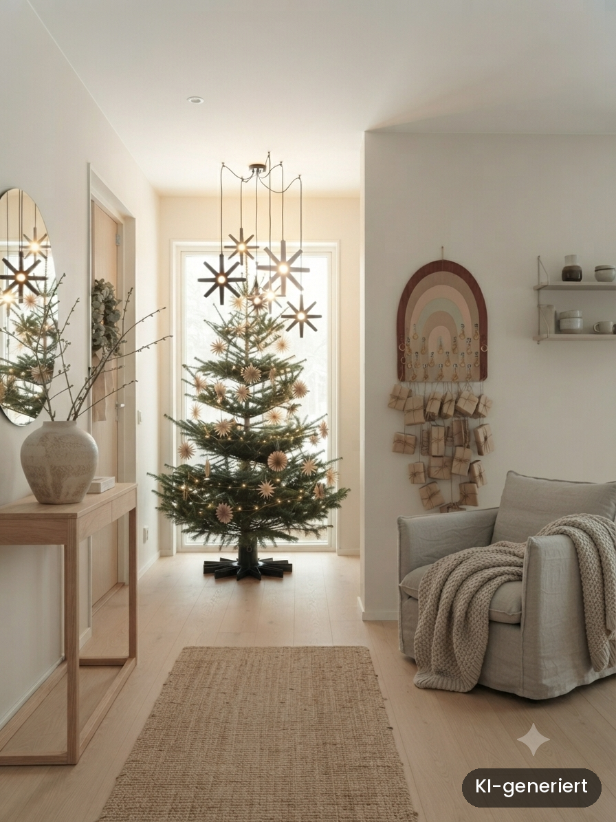 Wand-Adventskalender im natürlichen Nordic-Look im Eingangsbereich