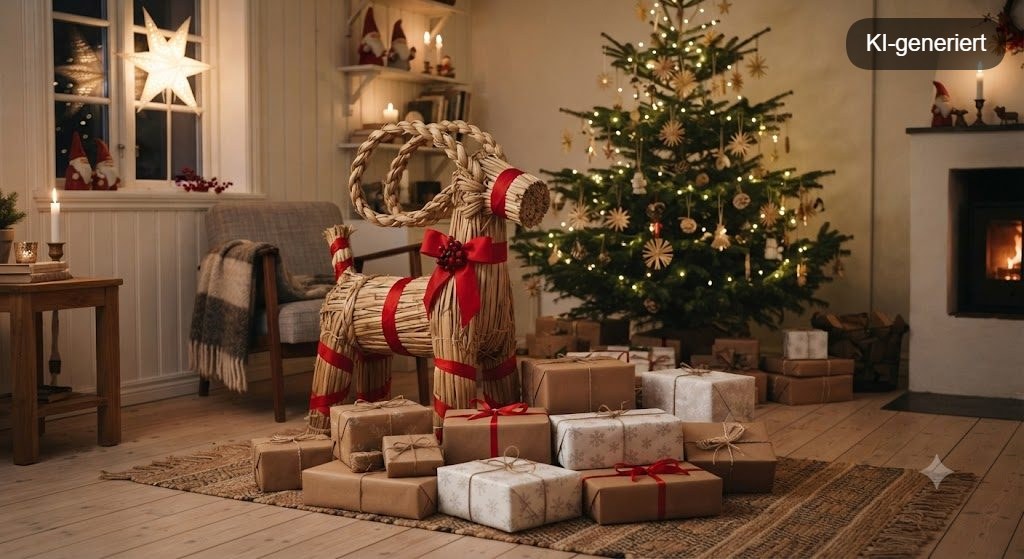 Schwedischer Julbock aus Stroh als Weihnachtsdeko
