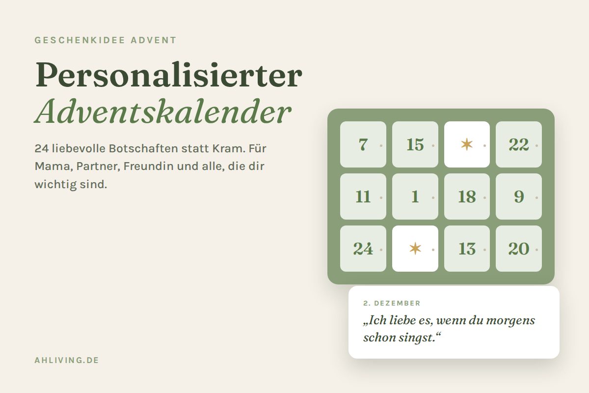 Personalisierter Adventskalender mit 24 liebevollen Botschaften, Türchen und Karte zum 2. Dezember